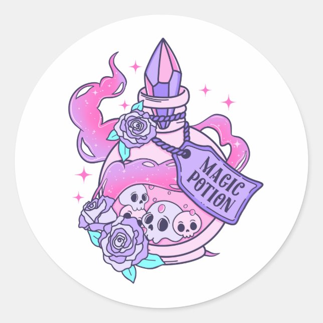 Magic Potion Cute Pink Halloween Potion Bottle Classic Round Sticker (Front)