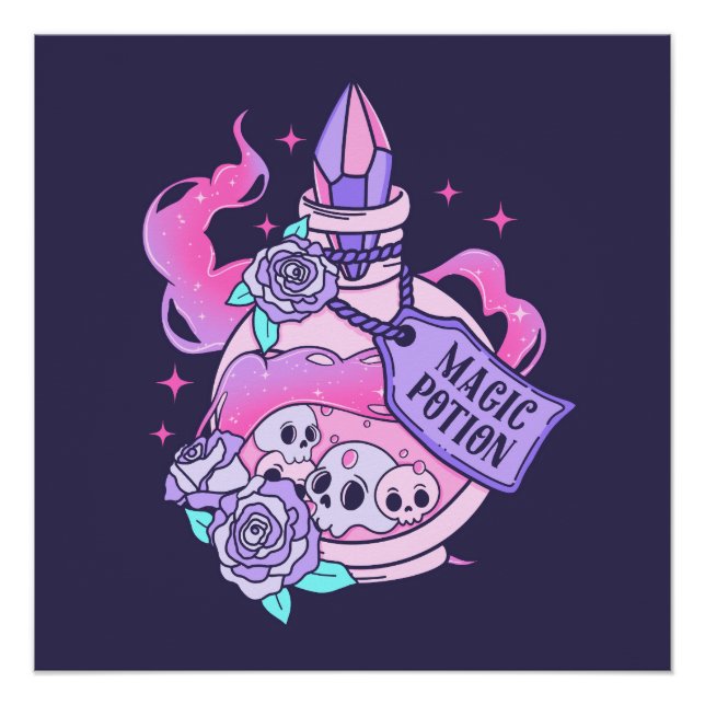 Magic Potion Cute Pink Halloween Potion Bottle Poster (Front)