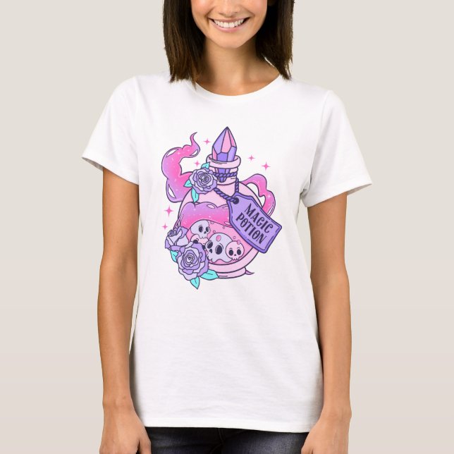 Magic Potion Cute Pink Halloween Potion Bottle T-Shirt (Front)