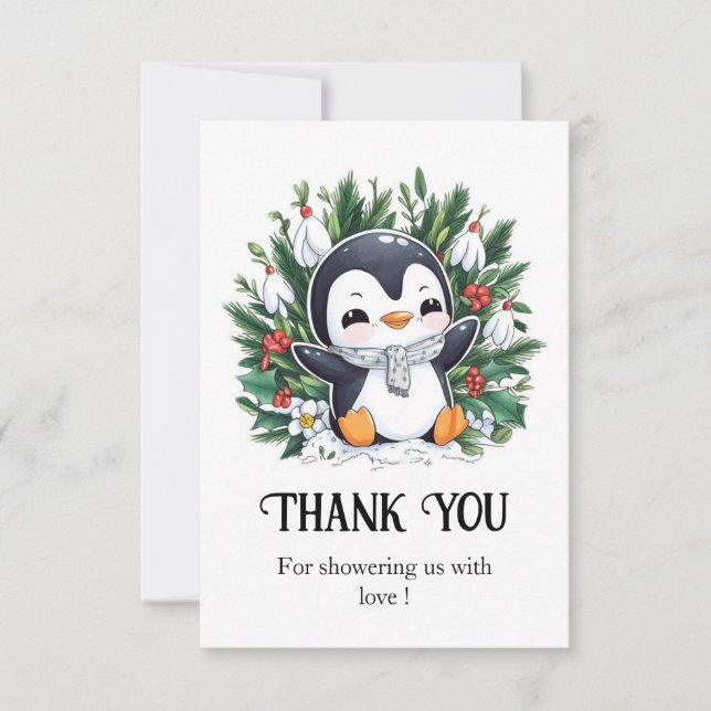 Magic Pretty Penguin Baby Shower Thank You Card (Front)