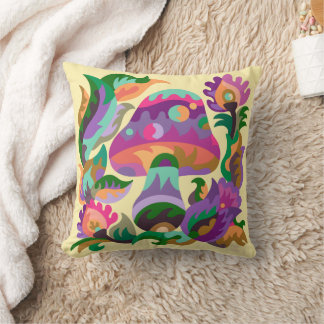 Magic Rainbow Mushroom Throw Pillow