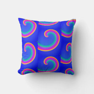 Magic Rainbow Waves Curls Blue Cushion
