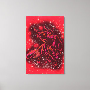 Magic Red Bull Running Canvas Print - Painting