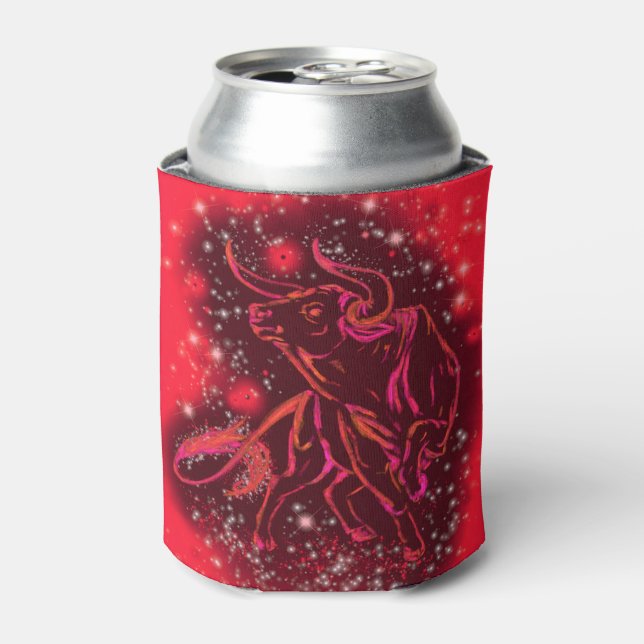 Magic Red Neon Bull Running - Amazing Starry Night Can Cooler (Can Front)