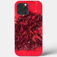 Magic Red Neon Bull Running Amazing Starry Night