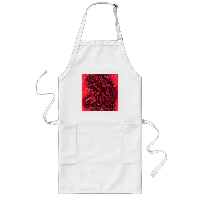 Magic Red Neon Bull Running - Amazing Starry Night Long Apron (Front)