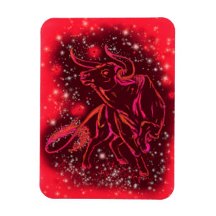 Magic Red Neon Bull Running - Amazing Starry Night Magnet