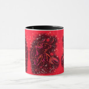 Magic Red Neon Bull Running - Amazing Starry Night Mug