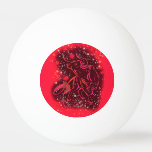 Magic Red Neon Bull Running - Amazing Starry Night Ping Pong Ball