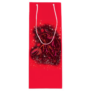 Magic Red Neon Bull Running Amazing Starry Night Wine Gift Bag