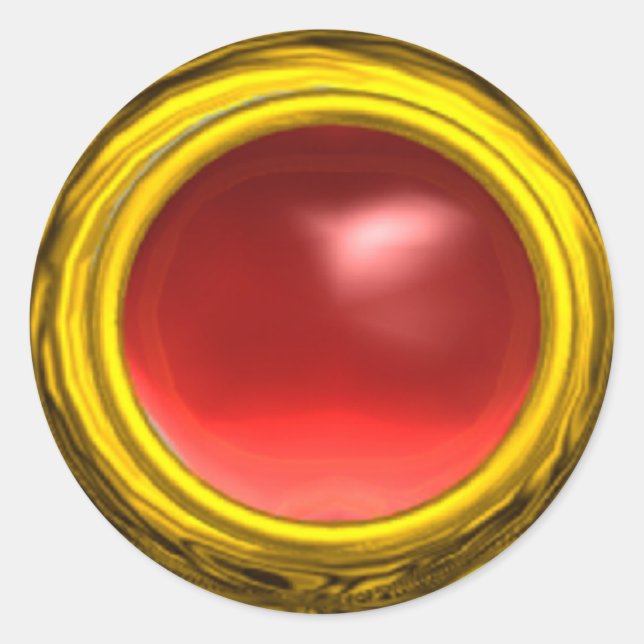 MAGIC RED RUBY GEM STONE , bright pink gold yellow Classic Round Sticker (Front)