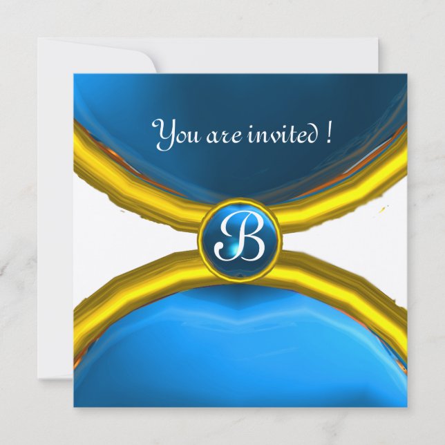 MAGIC RINGS ,MONOGRAM gem blue silver Invitation (Front)