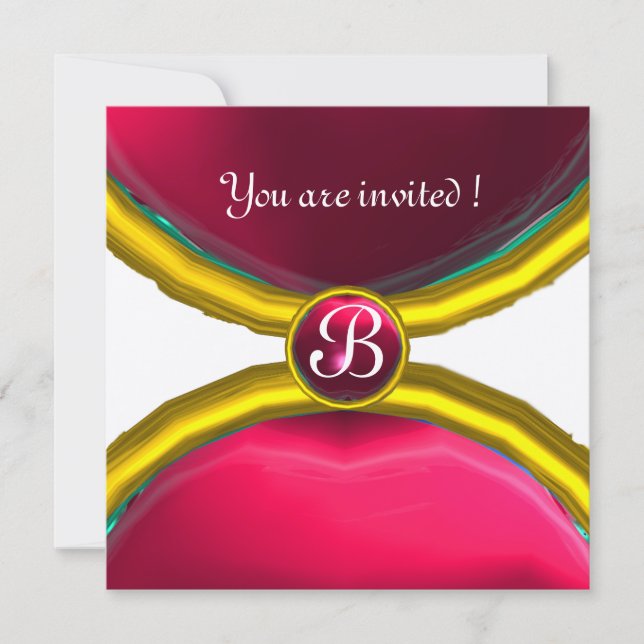 MAGIC RINGS ,MONOGRAM gem pink silver Invitation (Front)