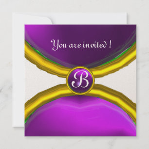 MAGIC RINGS ,MONOGRAM gem purple champagne Invitation