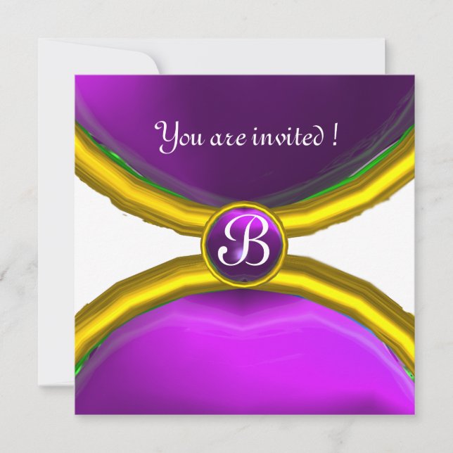 MAGIC RINGS ,MONOGRAM gem purple Invitation (Front)