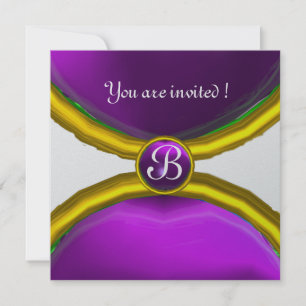 MAGIC RINGS ,MONOGRAM gem purple silver Invitation
