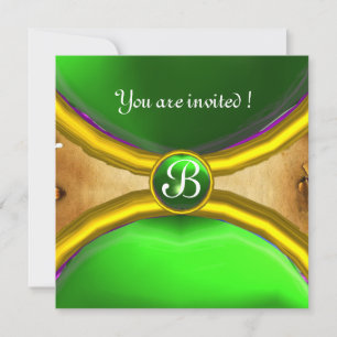 MAGIC RINGS ,MONOGRAM parchment gem green Invitation
