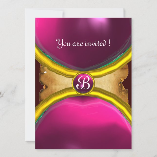 MAGIC RINGS ,MONOGRAM parchment gem pink Invitation (Front)