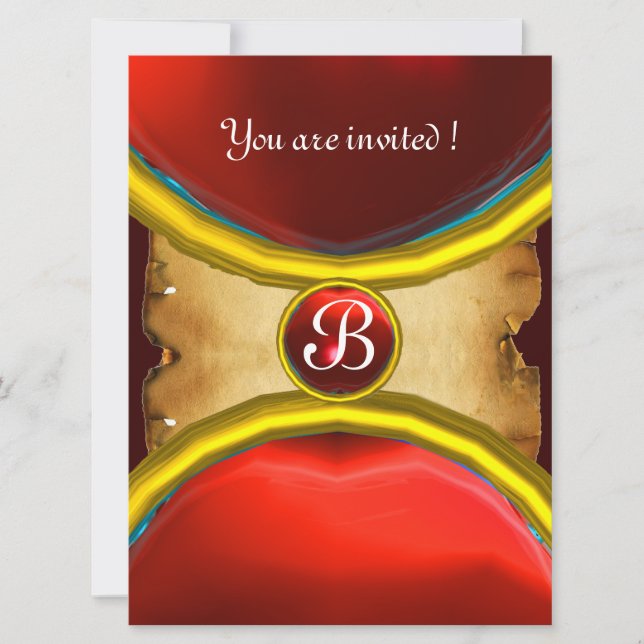 MAGIC RINGS ,MONOGRAM parchment gem red Invitation (Front)