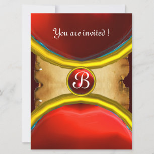 MAGIC RINGS ,MONOGRAM parchment gem red Invitation