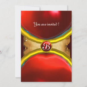 MAGIC RINGS ,MONOGRAM parchment gem red Invitation