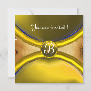 MAGIC RINGS ,MONOGRAM parchment gem yellow Invitation