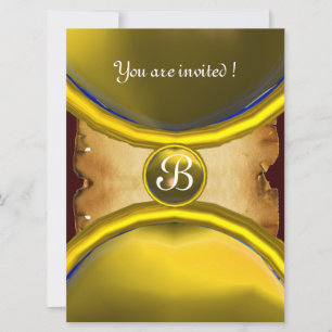 MAGIC RINGS ,MONOGRAM parchment gem yellow Invitation