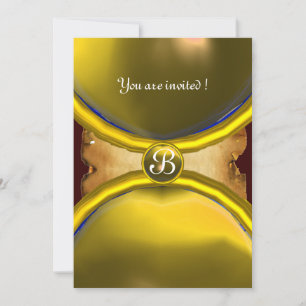 MAGIC RINGS ,MONOGRAM parchment gem yellow Invitation