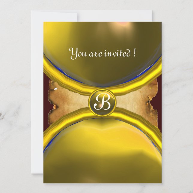 MAGIC RINGS ,MONOGRAM parchment gem yellow Invitation (Front)
