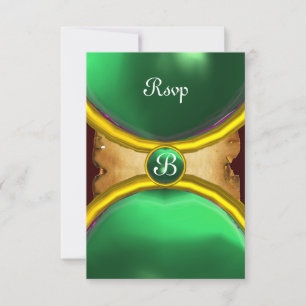 MAGIC RINGS ,MONOGRAM parchment rsvp gem green Invitation