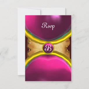 MAGIC RINGS ,MONOGRAM parchment rsvp gem pink Invitation