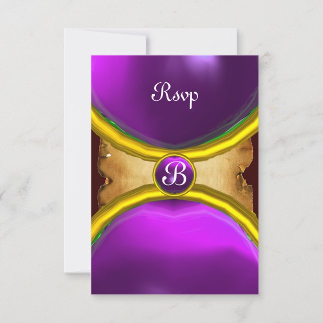 MAGIC RINGS ,MONOGRAM parchment rsvp gem purple Invitation (Front)