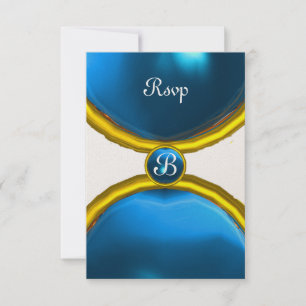 MAGIC RINGS ,MONOGRAM rsvp gem blue gold Invitation