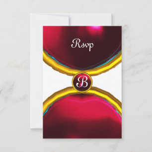 MAGIC RINGS ,MONOGRAM rsvp gem red burgundy Invitation