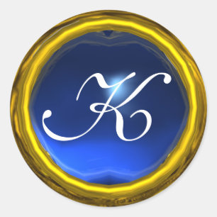 MAGIC SAPPHIRE MONOGRAM bright vibrant yellow blue Classic Round Sticker