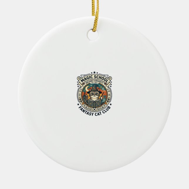 Magic School Fantasy Cat Cute Kitty Design - Magic Ceramic Tree Decoration (Front)