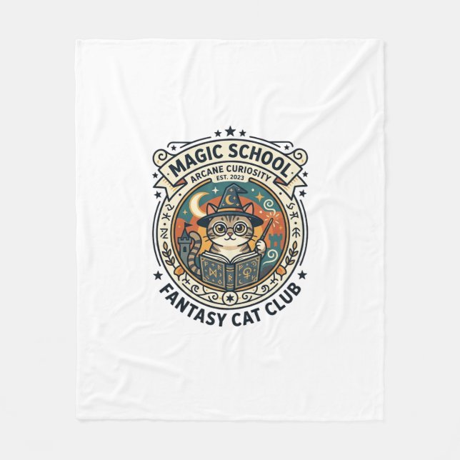 Magic School Fantasy Cat Cute Kitty Design - Magic Fleece Blanket (Front)