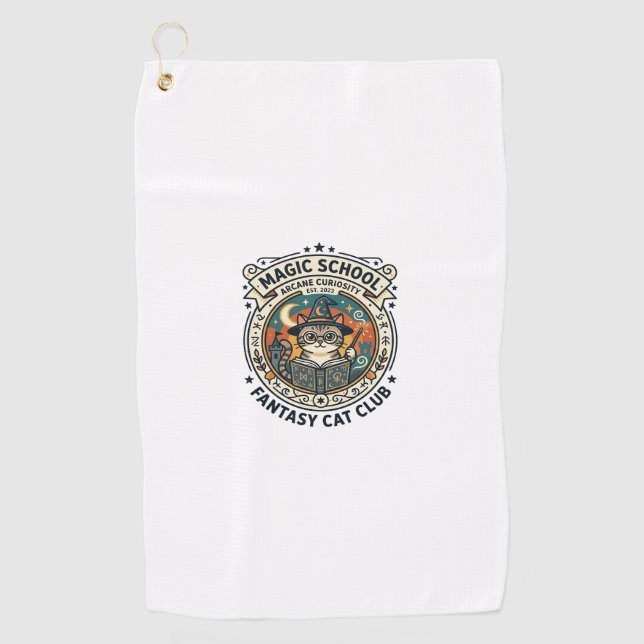 Magic School Fantasy Cat Cute Kitty Design - Magic Golf Towel (Front)