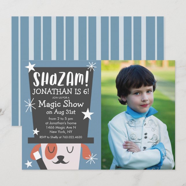 Magic Show Birthday Party Dog Magician Photo Invitation (Front/Back)
