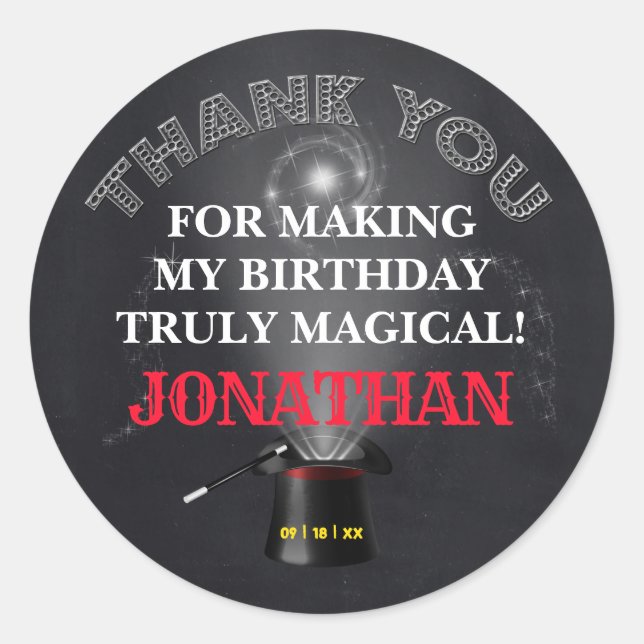 Magic Show Birthday Thank You Classic Round Sticker (Front)