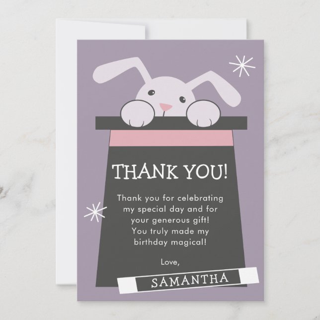 Magic Show Bunny Birthday Thank You Card (Front)