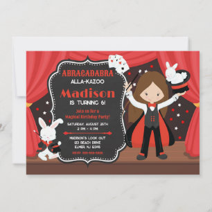 Magic Show Girl Magician Birthday Party Invitation