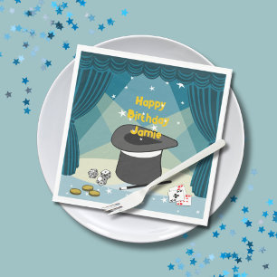 Magic Show Happy Birthday Name Blue Napkin