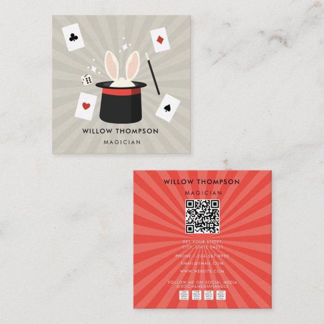 Magic Show Magician Illusion QR Code Social Media  Square Business Card (Front/Back)