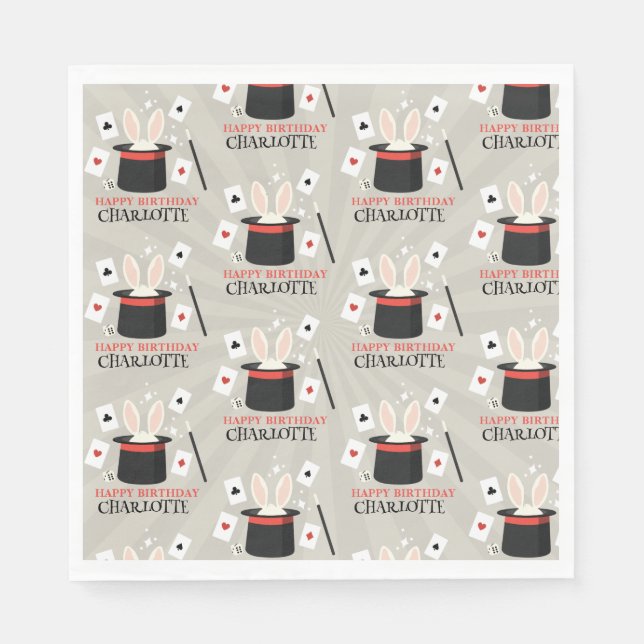 Magic Show Magician Kids Birthday Custom Name Napkin (Front)