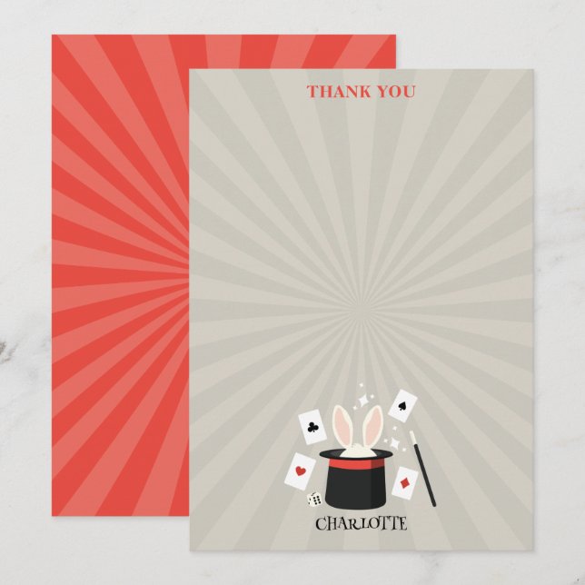 Magic Show Magician Kids Birthday Custom Name Thank You Card (Front/Back)