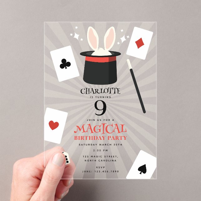 Magic Show Magician Kids Birthday Party Acrylic Invitations (Insitu (Handheld))