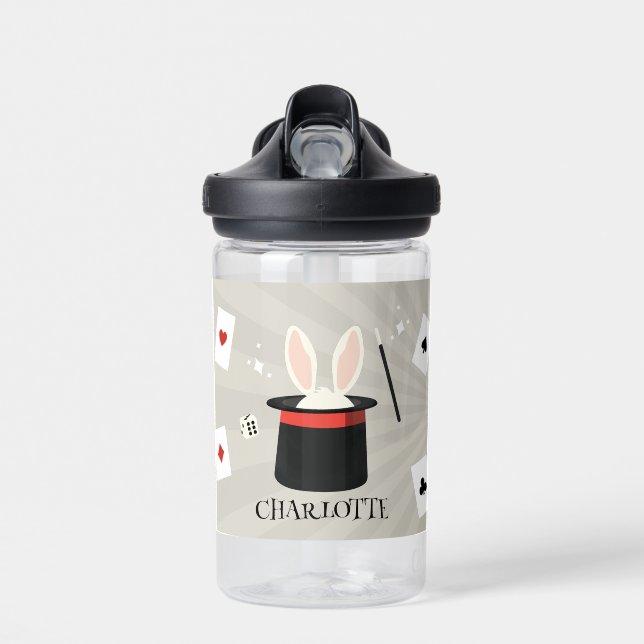 Magic Show Magician Kids Custom Name School Water Bottle (Front)