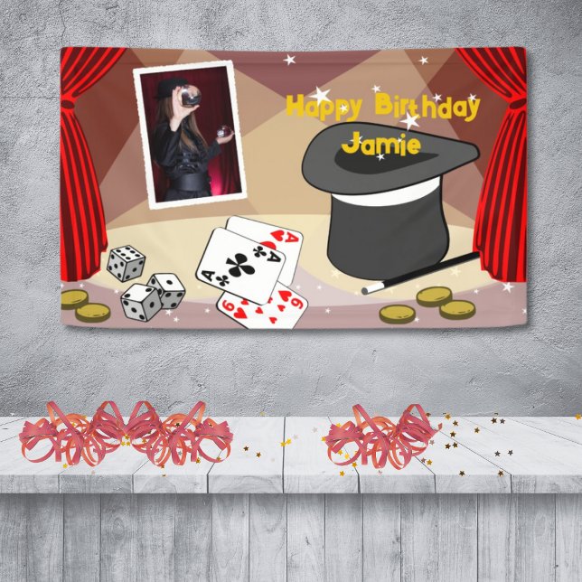 Magic Show Stage Happy Birthday Name Red Banner (Magic Show Stage Happy Birthday Name Red Banner)