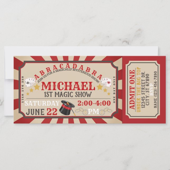 Magic Show Ticket Birthday Invitation (Front)